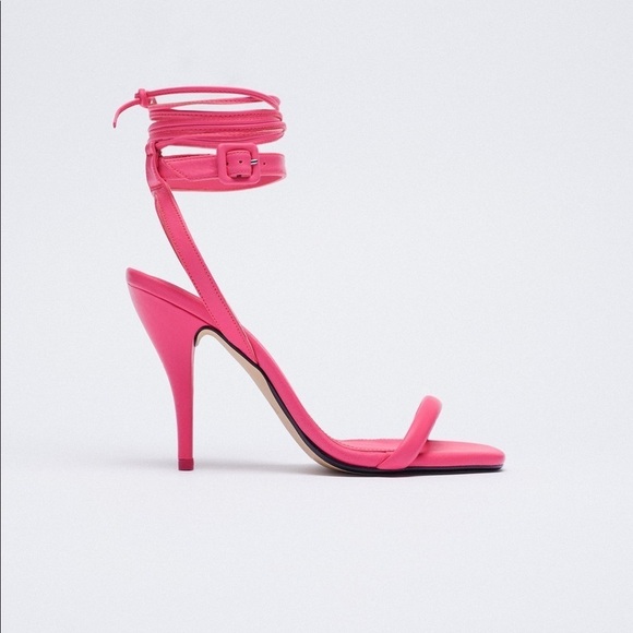 NWT. Zara Pink Tied High-Heel Sandals. Size 9. - Picture 1 of 9